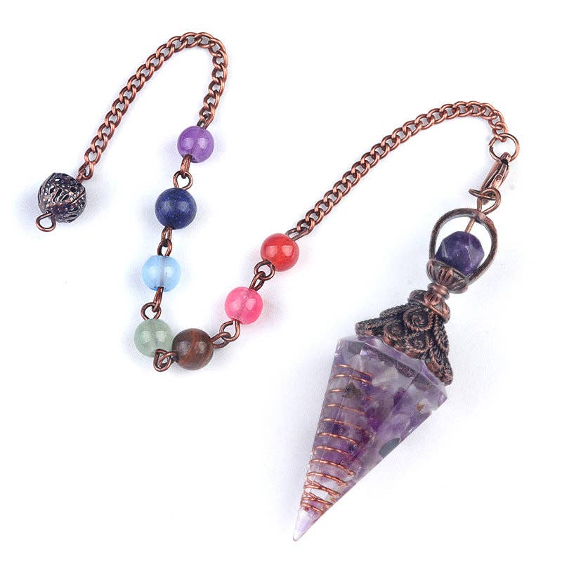 Mio Queena - Wholesale Spiritual Stone/Crystal - Hexagonal Cone Stone Pendulum with Chakra Chain - CS6