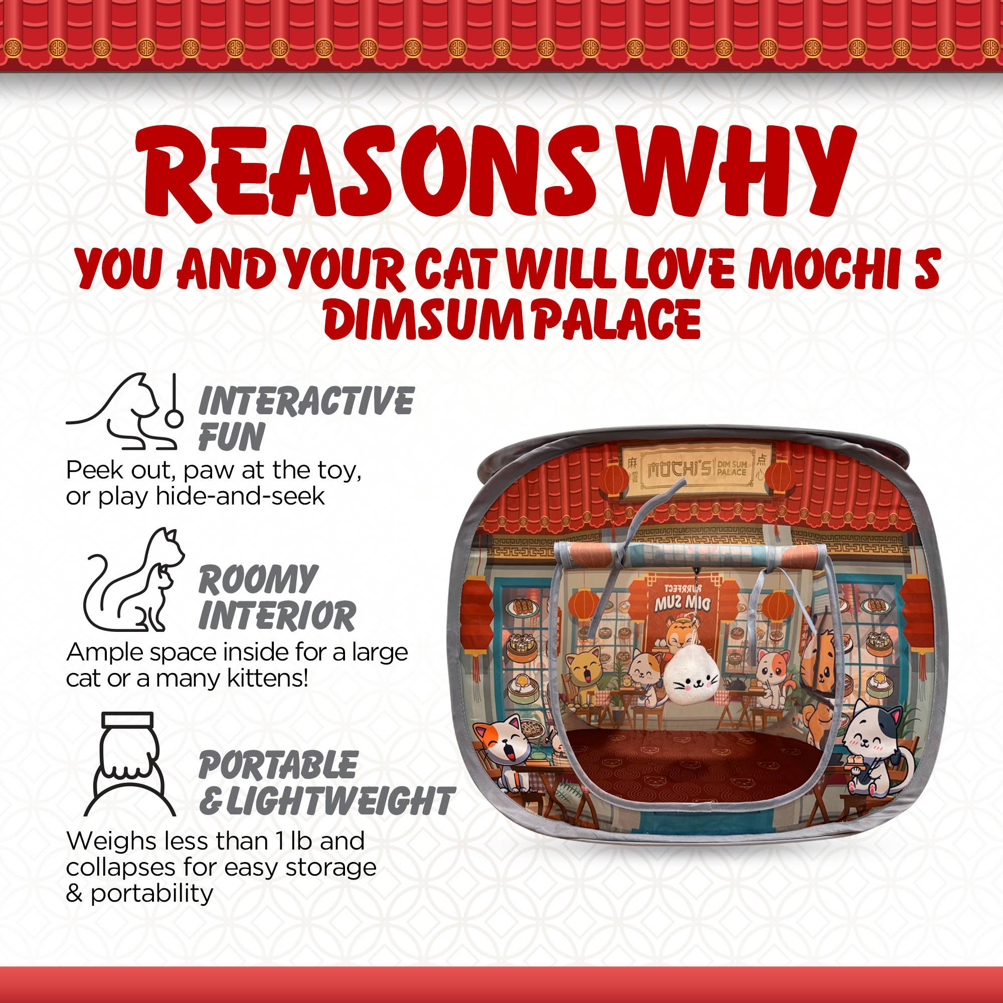 Capnip - Venta al por mayor Iglú para mascotas - Gatos y perros - Casa de Gato Plegable Mochi's Dim Sum Palace de Capnip7