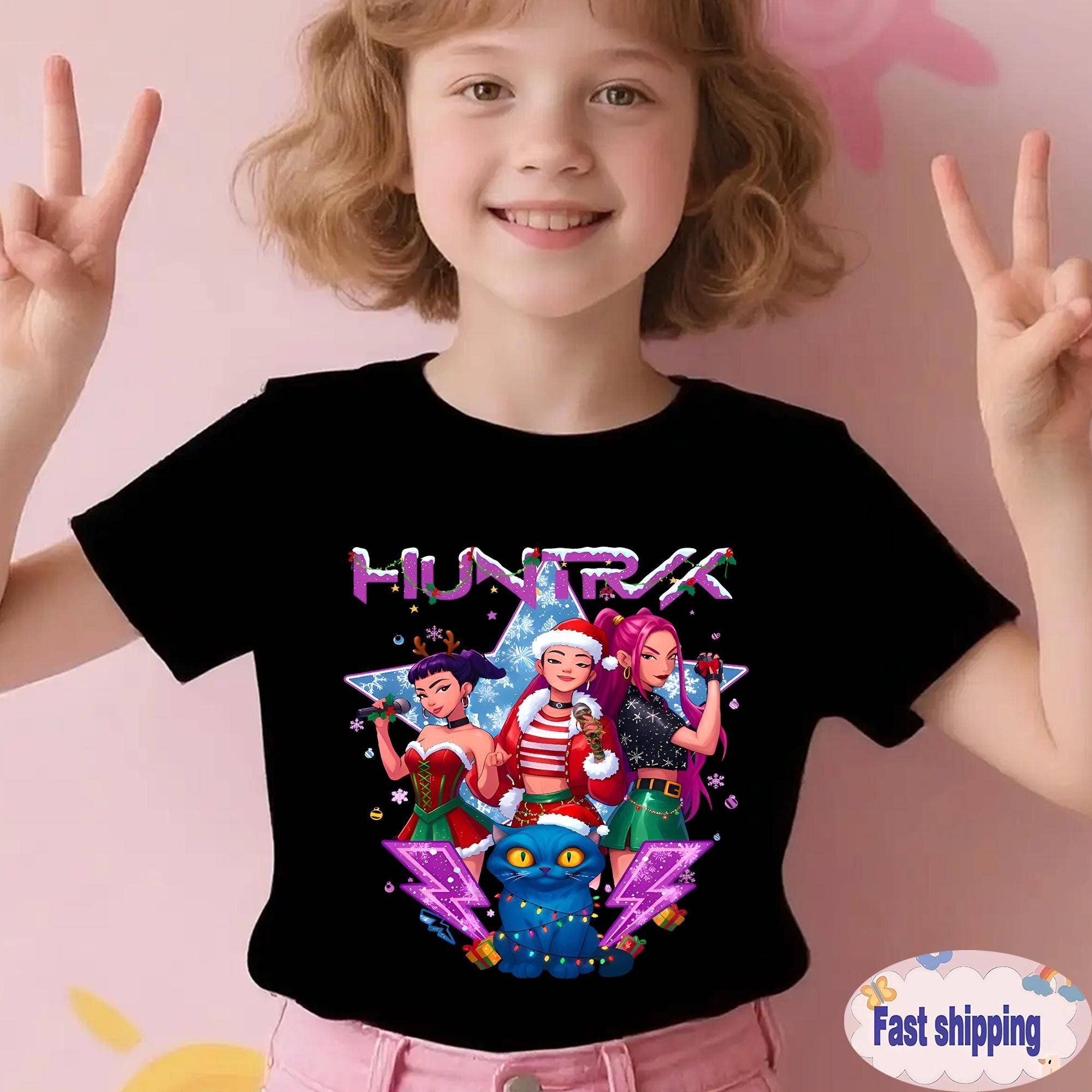 ClevorFit - Wholesale T-Shirt (Graphic) - Unisex - Huntrix Xmas Comfort Colors Youth Shirt, Demon Hunters Shirt
