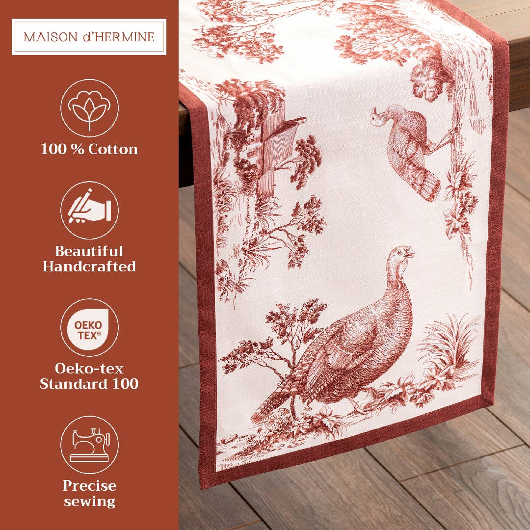 Maison d'Hermine - Design in Every Thread - Wholesale Table Runner - Table Runner 100% Cotton -Single Layer-Fall -Holy Jouy-Brown1