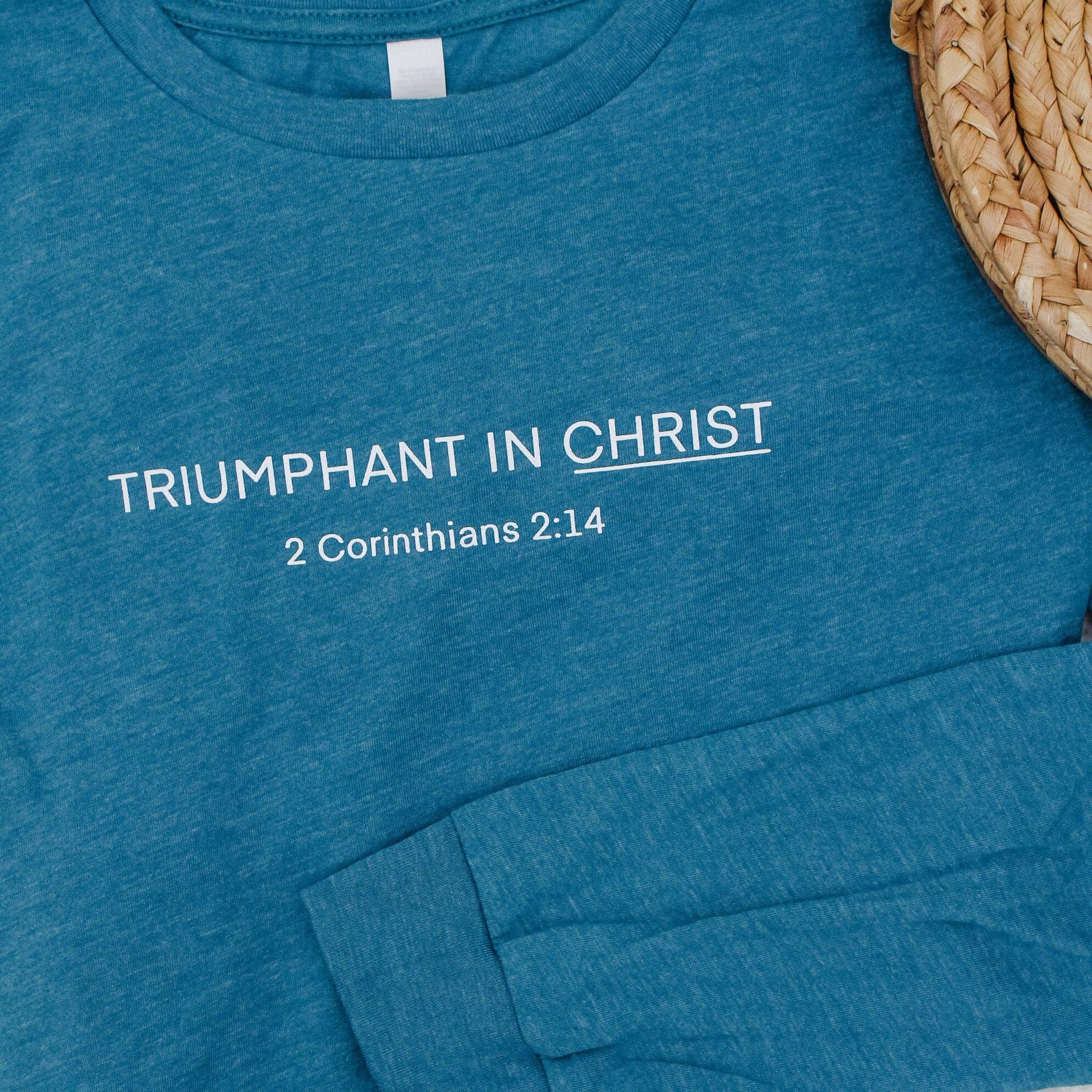 Common Grace Print Shop - Wholesale Screen Printed T-Shirt - Women's - Triumphant in Christ Long-Sleeve T-Shirt2