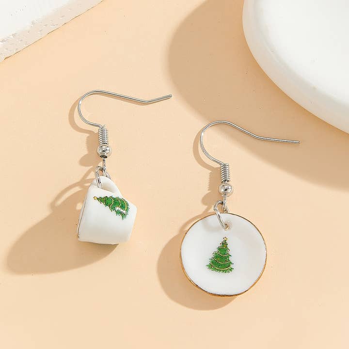 Tourtiwi – wholesale Dangle earrings – Fashionable Ceramic Pattern Cup and Plate Earrings2