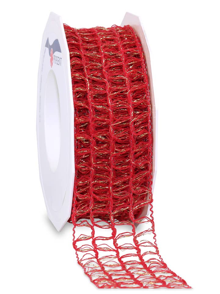 Ruban à lacets Barolo, rouleau de 20 m, 40 mm, rouge/doré avec fil pour la vente par C.E. PATTBERG GmbH & Co. KG