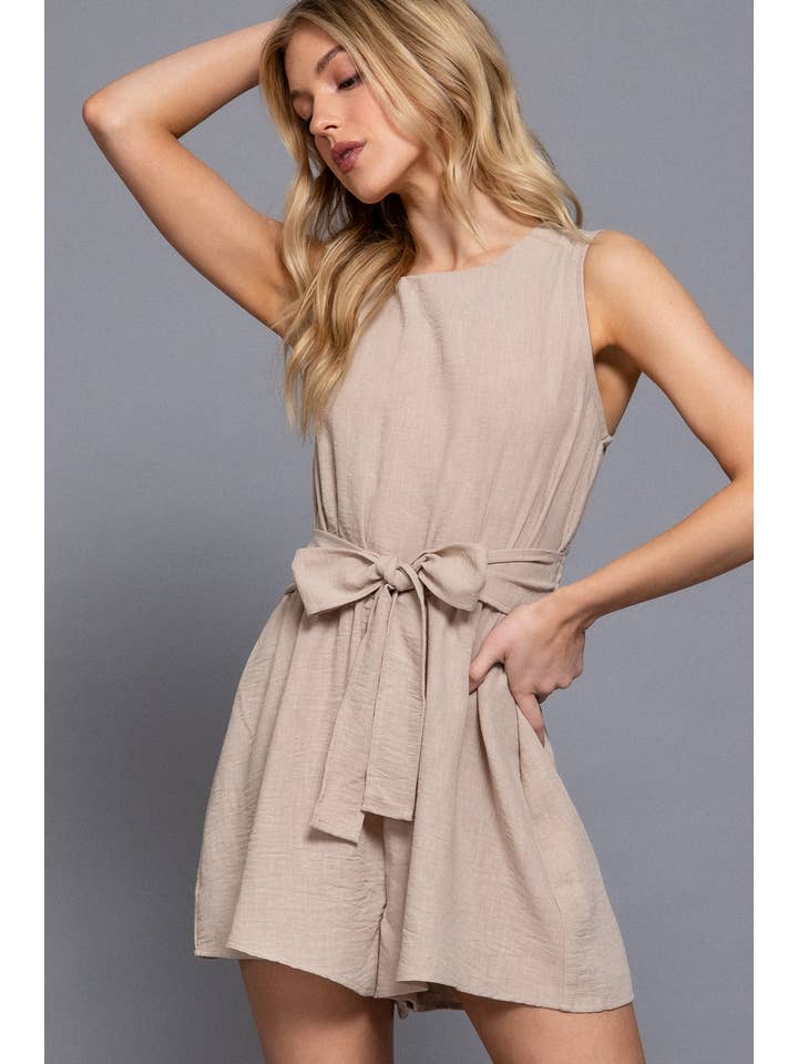 42POPS - Wholesale Dress - Women's - `.Sleeveless Knotted Linen Effect Romper1
