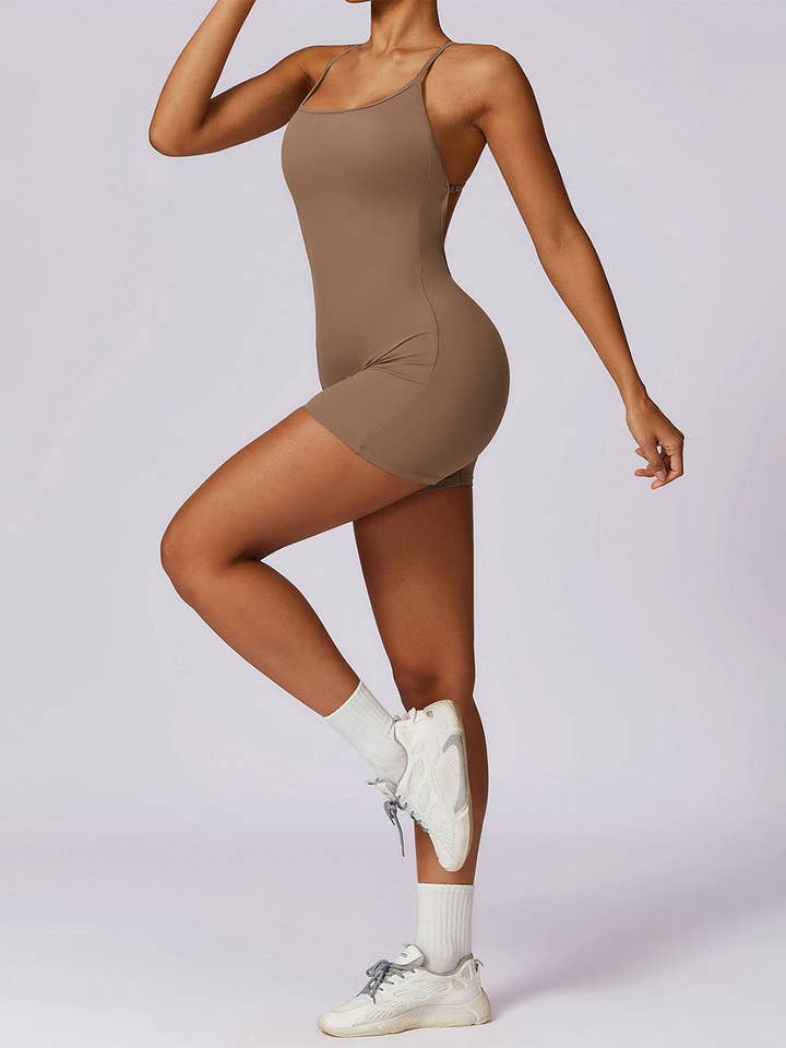 Crave by FW - Wholesale Jumpsuit - Women's - Scrunch Strappy One Piece Workout Short Jumpsuit3