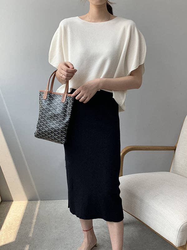 Sheer Trend – Großhandel Strickoberteil – Damen – Lose, einfarbige, schulterfreie Strickpullover-Pullover-Tops mit halben Ärmeln7