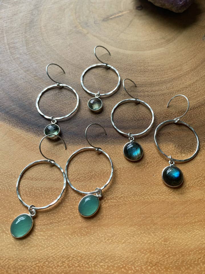 Hand Hammered Sterling Silver Gemstone Dangle Earrings for wholesale by Georgia Marie Designs