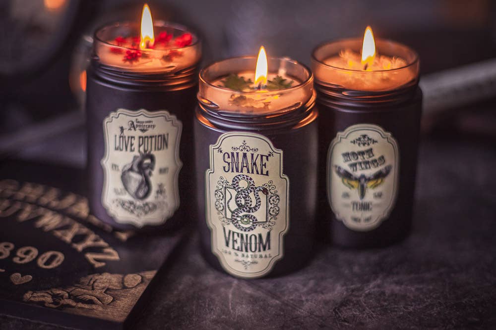 Costurero Real - Wholesale Jar/Filled Candle - Halloween Decor Potion Candle Apothecary witch Gothic Black2
