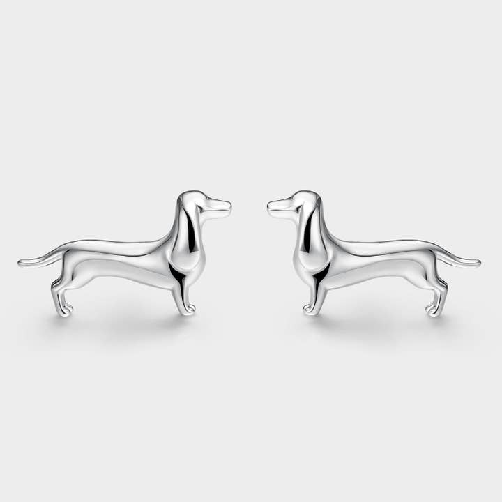 Silver Dachshund earrings for wholesale by Itemporality