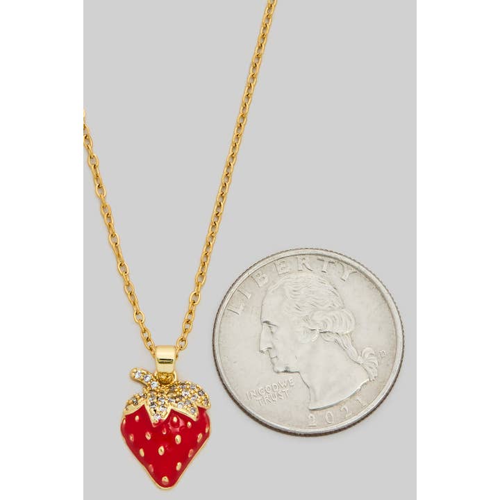 Girly - Wholesale Link & Chain Necklace - STAINLESS STEEL CZ PAVE STRAWBERRY NECKLACE