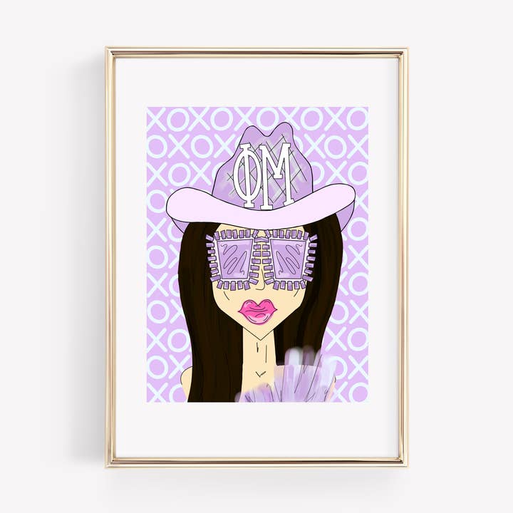 Phi Mu - CUSTOMIZABLE Purple Funky Cowgirl - PRINT for wholesale by Made By Marissa Art