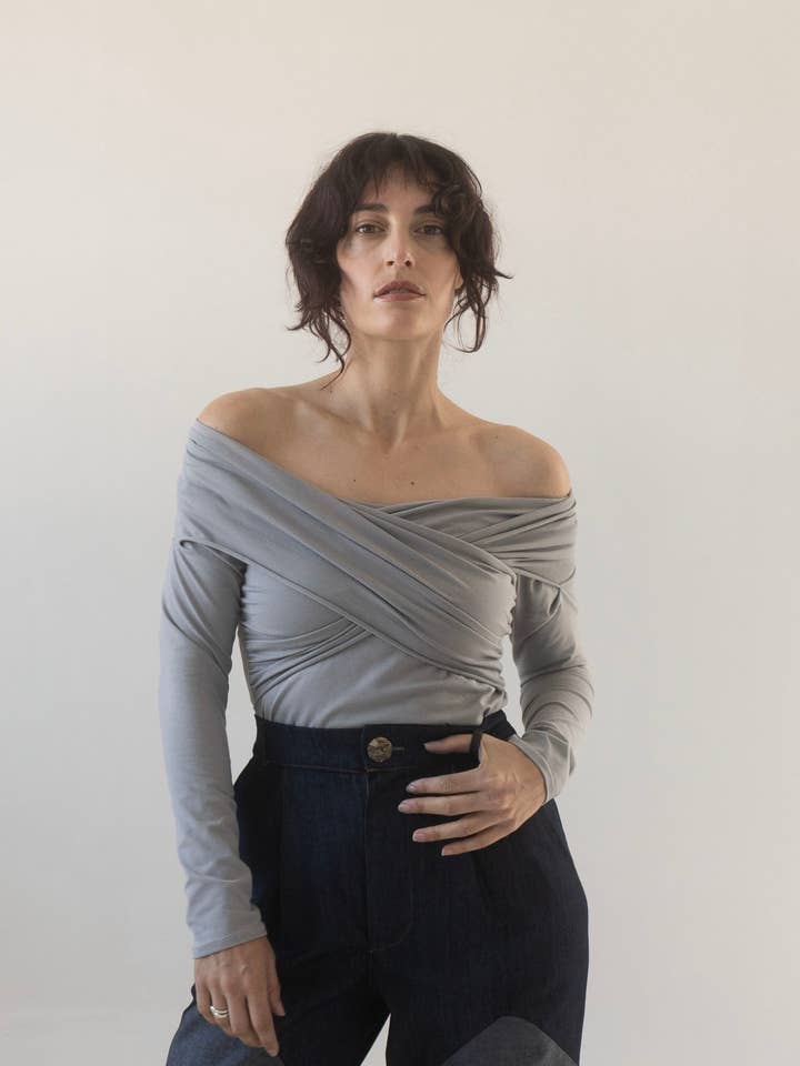 Shawl Blouse in Cathedral Grey for wholesale by Rightful Owner