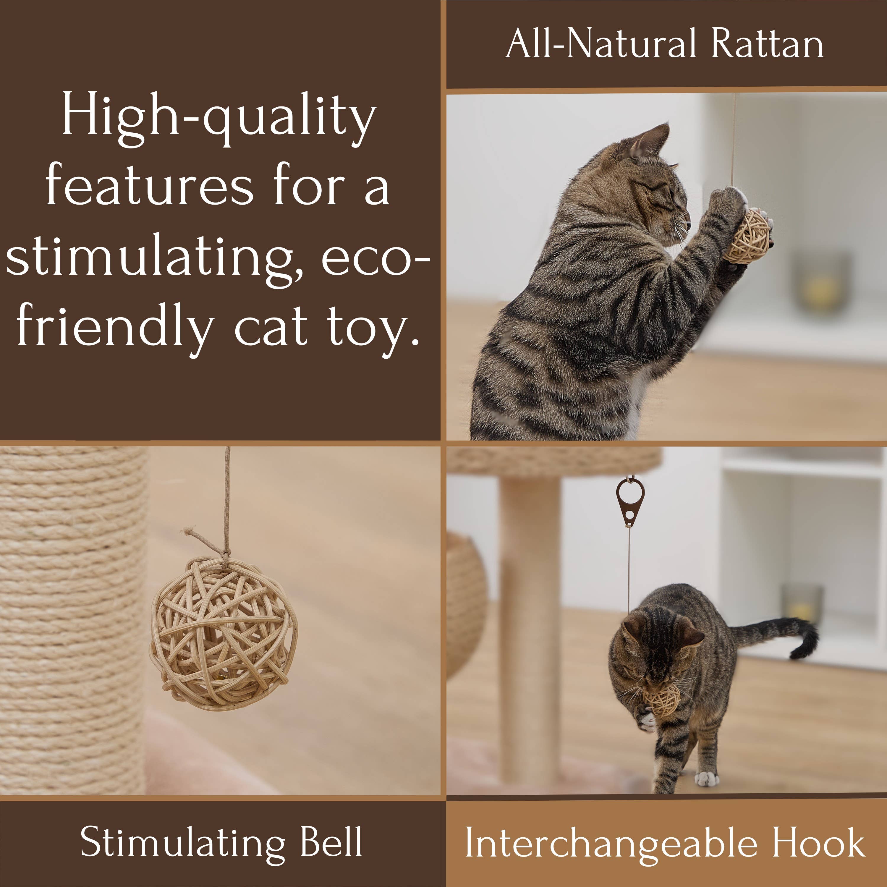 PetPals Group – wholesale Pet toy – Cat – PetPals 2" Tall Natural Rattan Brown Cat Toy - Globe7