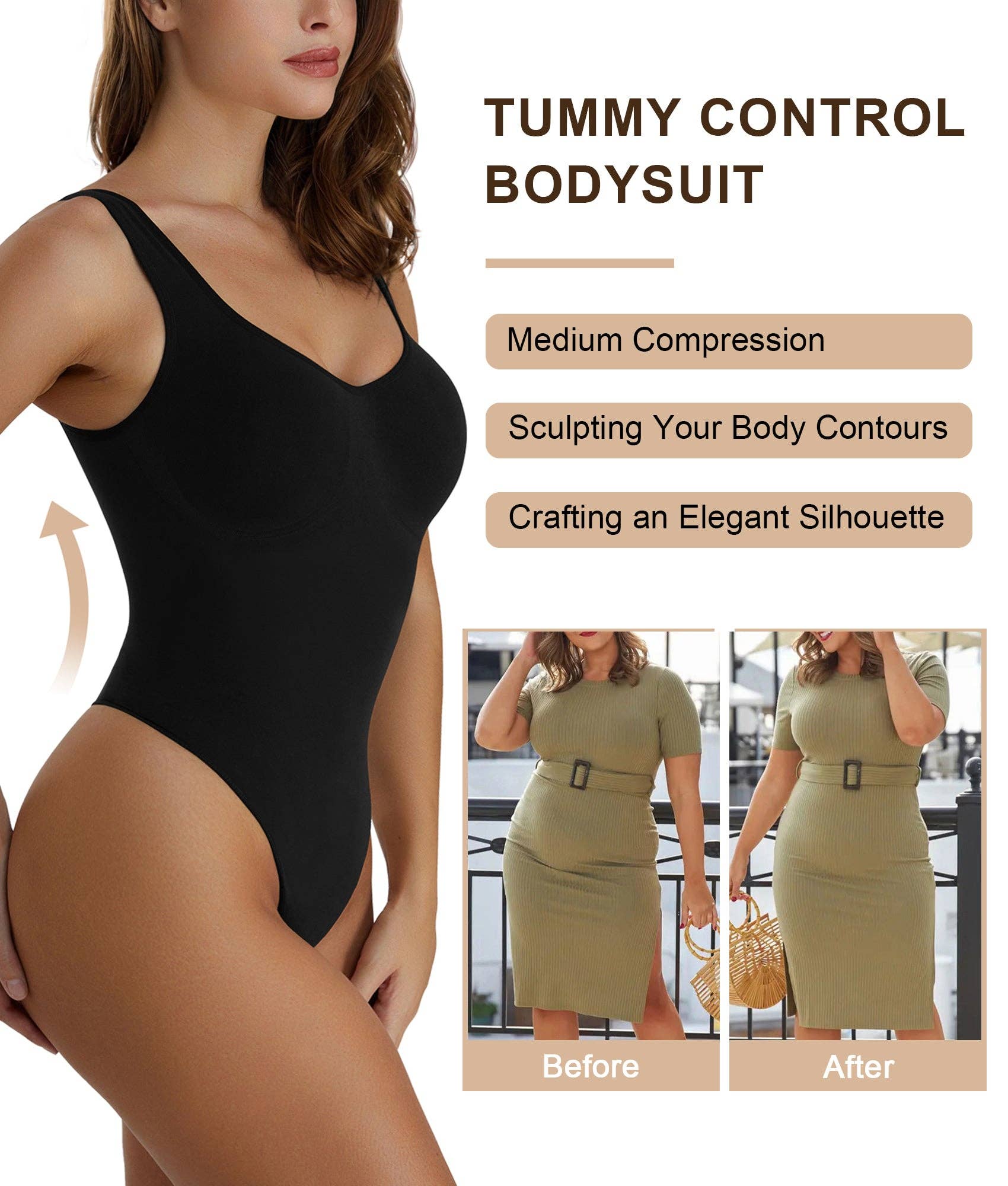 SHAPERX - Wholesale Shapewear - Women's - SHAPERX Wide Strap Seamless Tummy Control Thong Bodysuit1