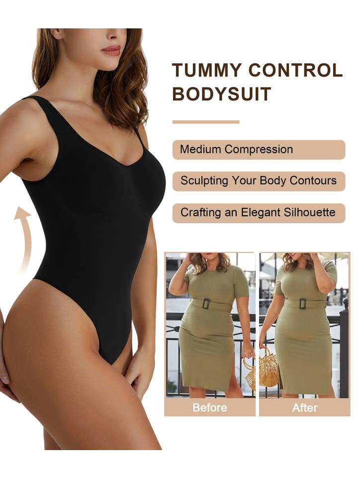 SHAPERX - Wholesale Shapewear - Women's - SHAPERX Wide Strap Seamless Tummy Control Thong Bodysuit1