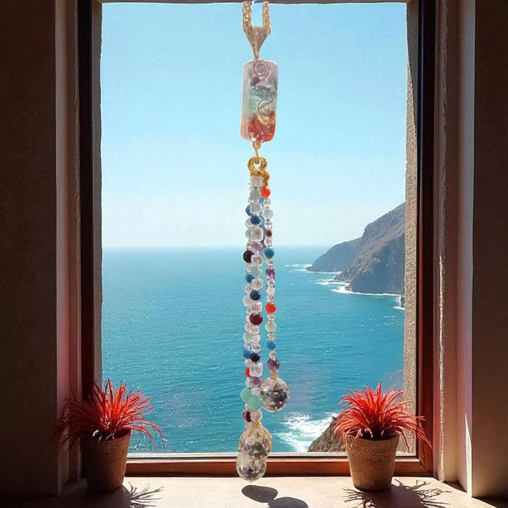 Funky Aura Boutique - Wholesale Suncatcher - Sun Catcher, 7 Chakra Orgonite with Semiprecious Stones2