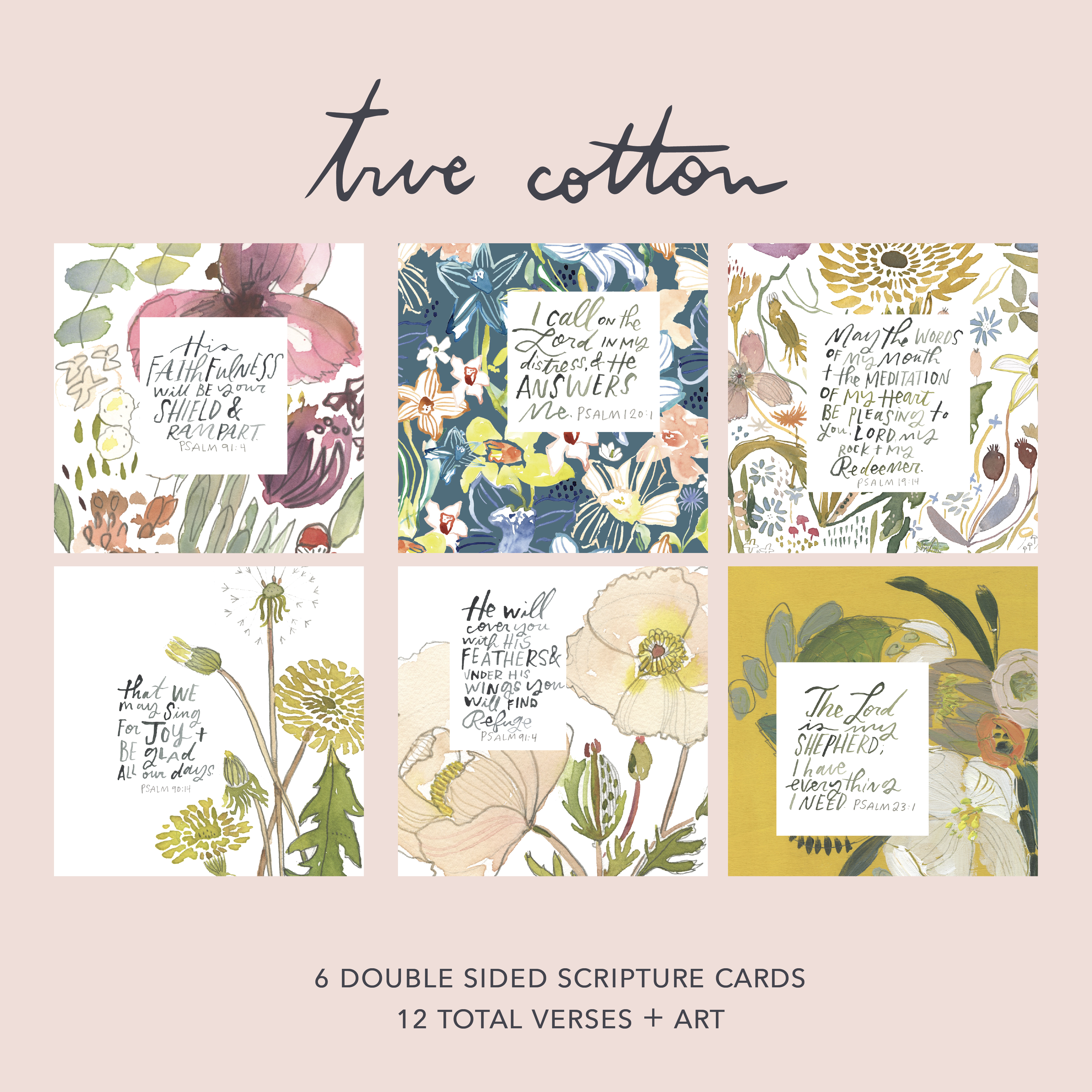 True Cotton - Wholesale Stationery/Notecard Set - Psalms Bible Verse Scripture Cards + Wooden Stand - 12Verses6