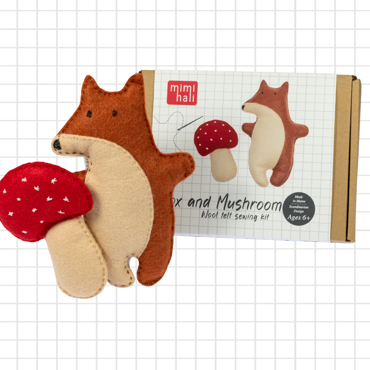 Mimihali - Wholesale Craft Sewing Kit - FLYNN THE FOX + MUSHROOM felt sewing kit1