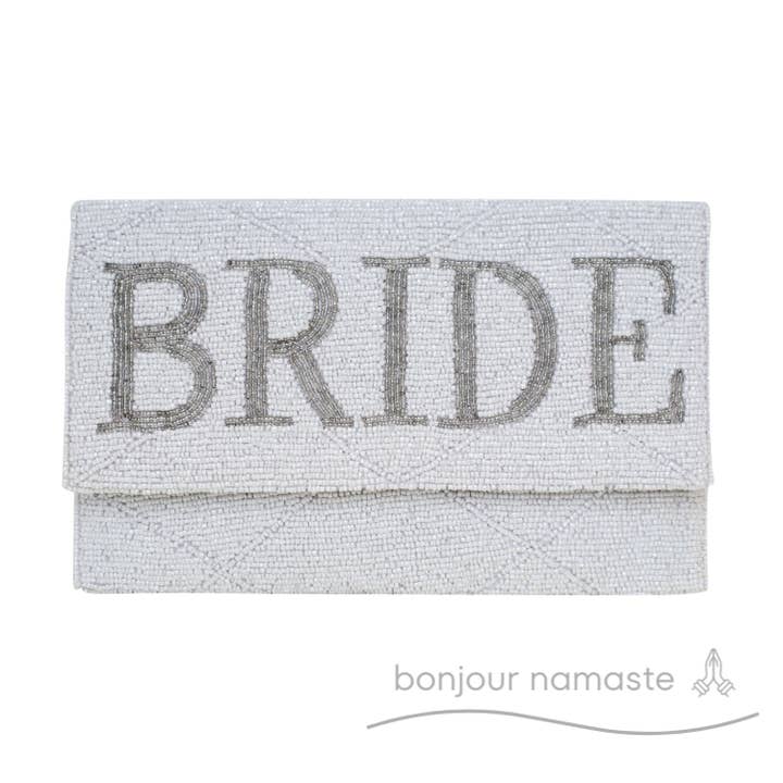 Handbroderad Vit "Brud" Väska | Glaspärlbroderi för wholesale av Bonjour Namaste