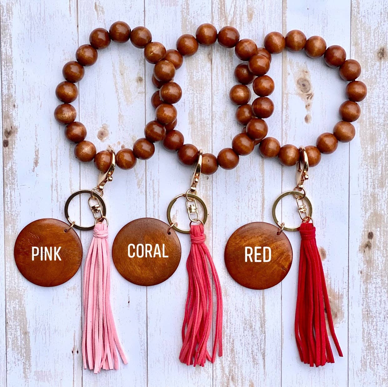 KW Custom Creations - Wholesale Keychain Bracelet - Wooden Beads Wristlet - Suede Tassel Blank1