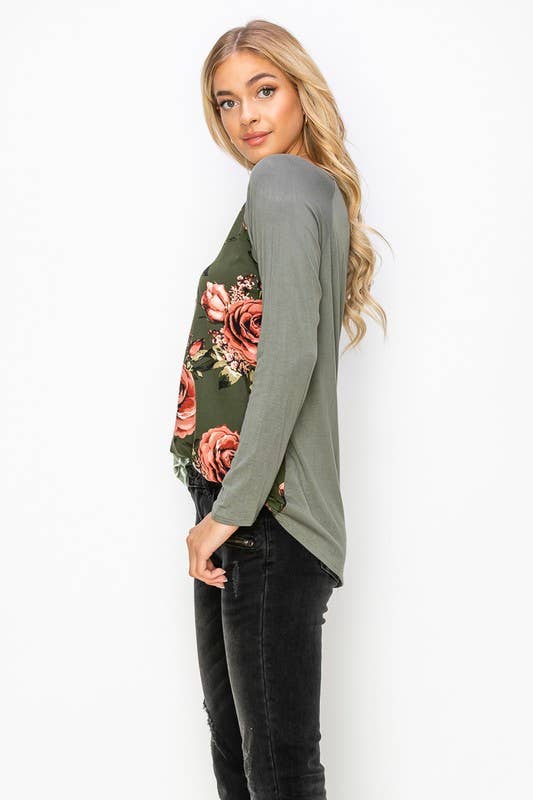 A.gain - Wholesale Tunic - Women's - 10759L296 - STRIPE AND FLORAL PRINT COLOR BLOCK TOP13