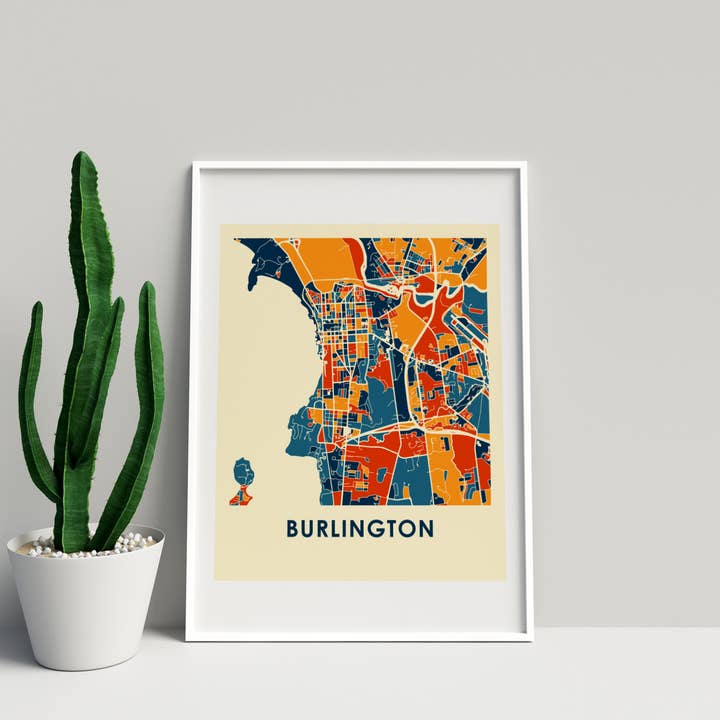 8" x 10" Prussian Burlington Map Print - Chroma Style for wholesale by ILIKEMAPS
