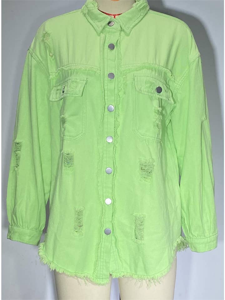 Rosa Clothing - Wholesale Shirt Jacket/Shacket - Women's - Ripped denim jacket shacket