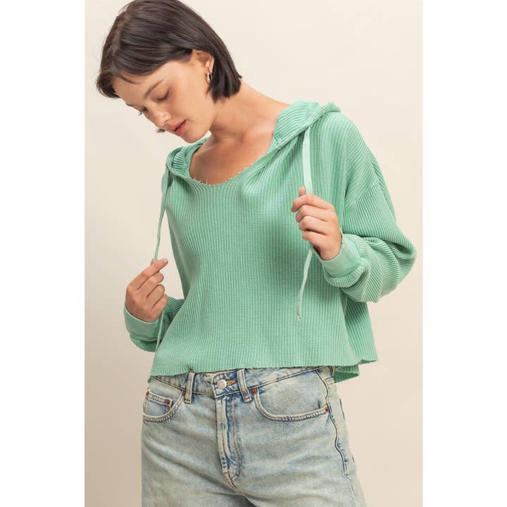 HYFVE – Hoodie – Mulher por atacado – Hoodie de Malha Waffle Cropped com Lavagem Mineral24