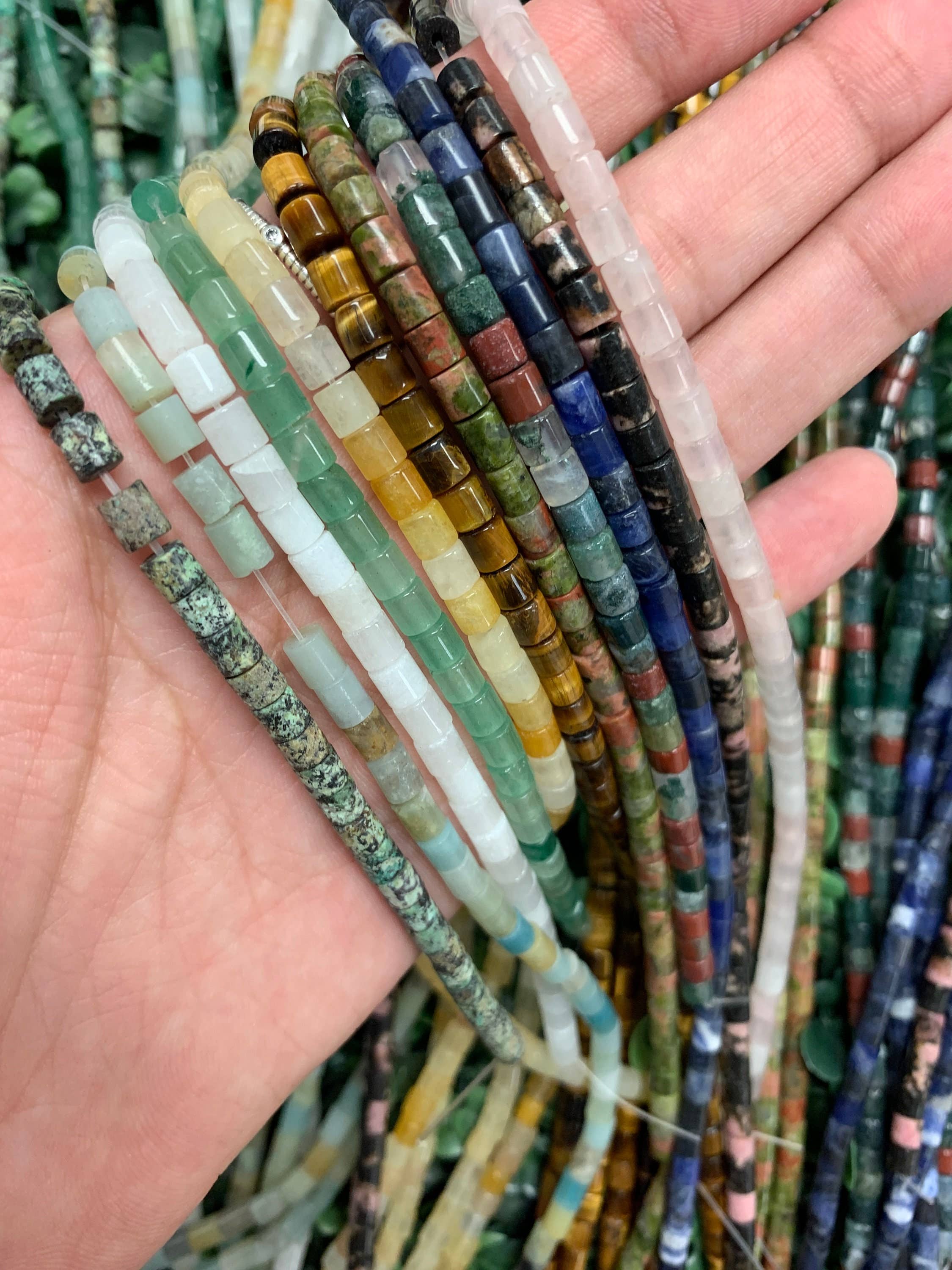 The Bead Bazaar - Wholesale Beads - 4mm Crystal Healing Gemstone Tube Beads, Chakra Natural Gemstone Heishi Beads, Accent Stone Beads, Healing Stone Accent Beads, Drum Beads3