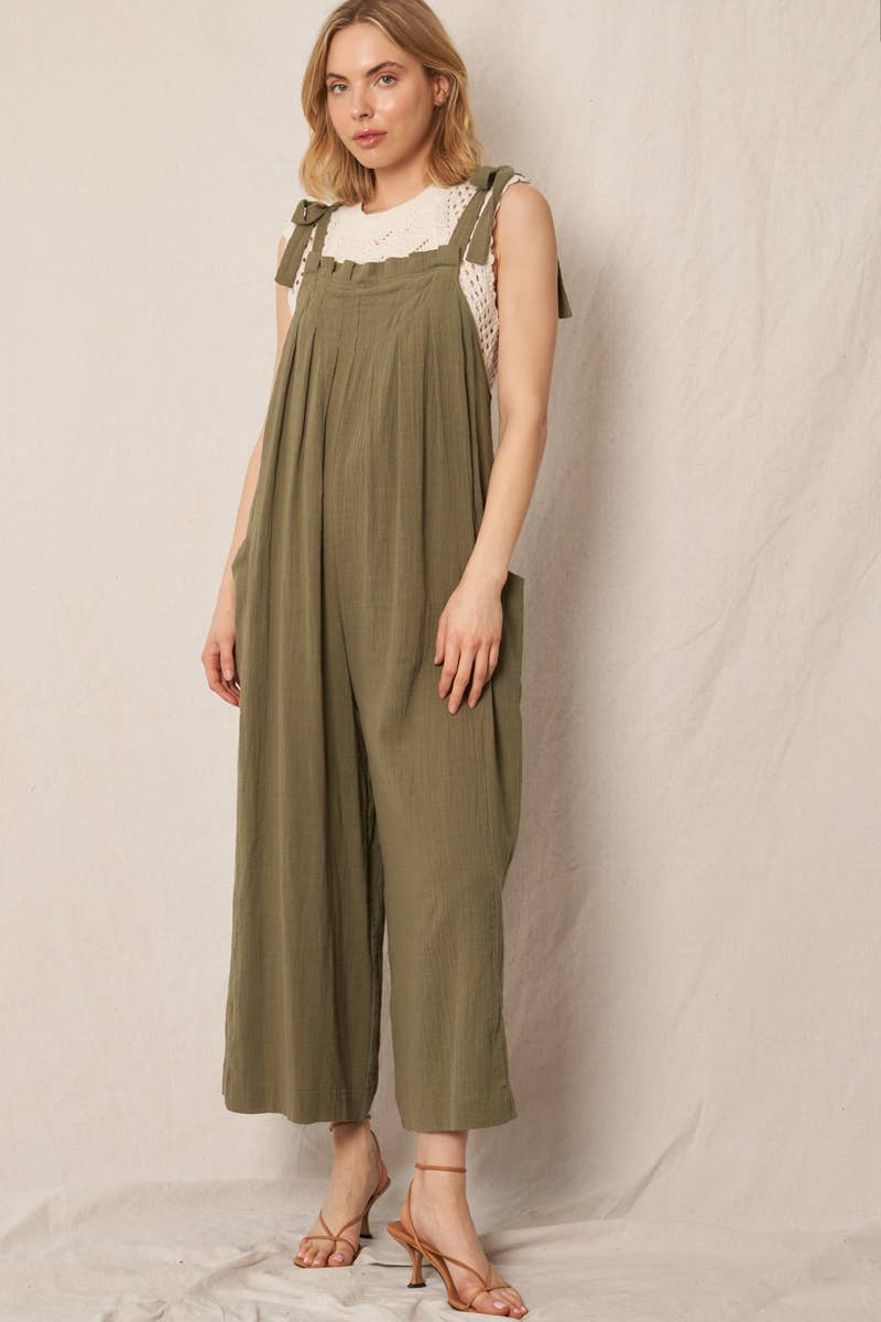 En Crème - Wholesale Jumpsuit - Women's - Ruched Neck Shoulder Tie Loose Fit Jumpsuit22
