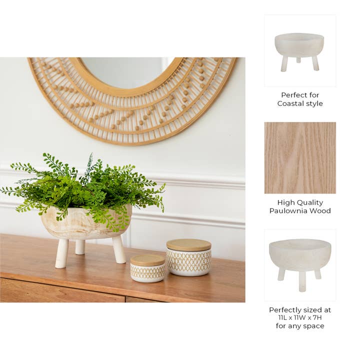 Sagebrook Home - Wholesale Decorative Plate/Dish/Bowl - Wood Coastal Tripod Legs Decorative Bowl - White, 7 in.2