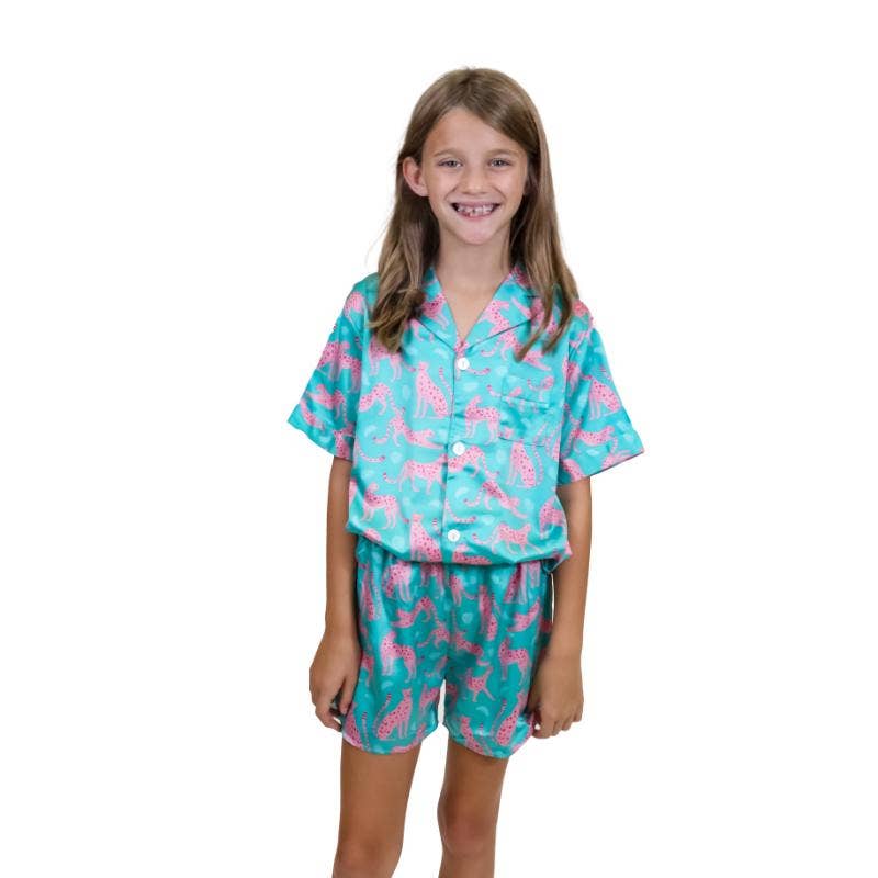 Jane Marie - Wholesale Sleepwear Set - Kids - Kids See ya, Cheetah Satin Pajama Short Set0
