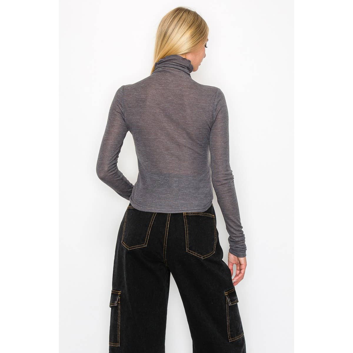 Honey Mango - Wholesale Blouse - Women's - Long sleeve sheer turtleneck top18