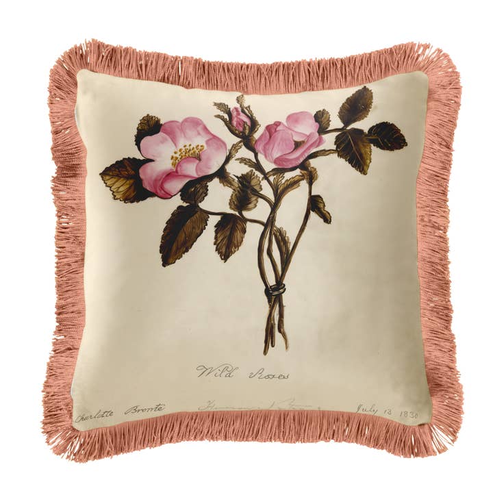 Cojín de Terciopelo con Flecos de Rosas Silvestres – Charlotte Brontë para venta al por mayor de ART CUSHIONS