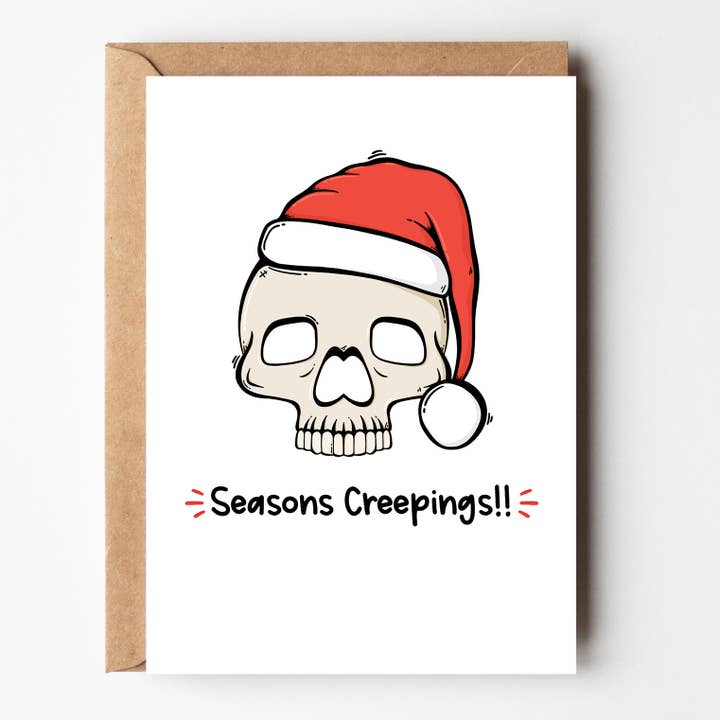 Seasons Creepings - Skull Christmas Greeting Card - Spooky for wholesale by The Laughing Sloth