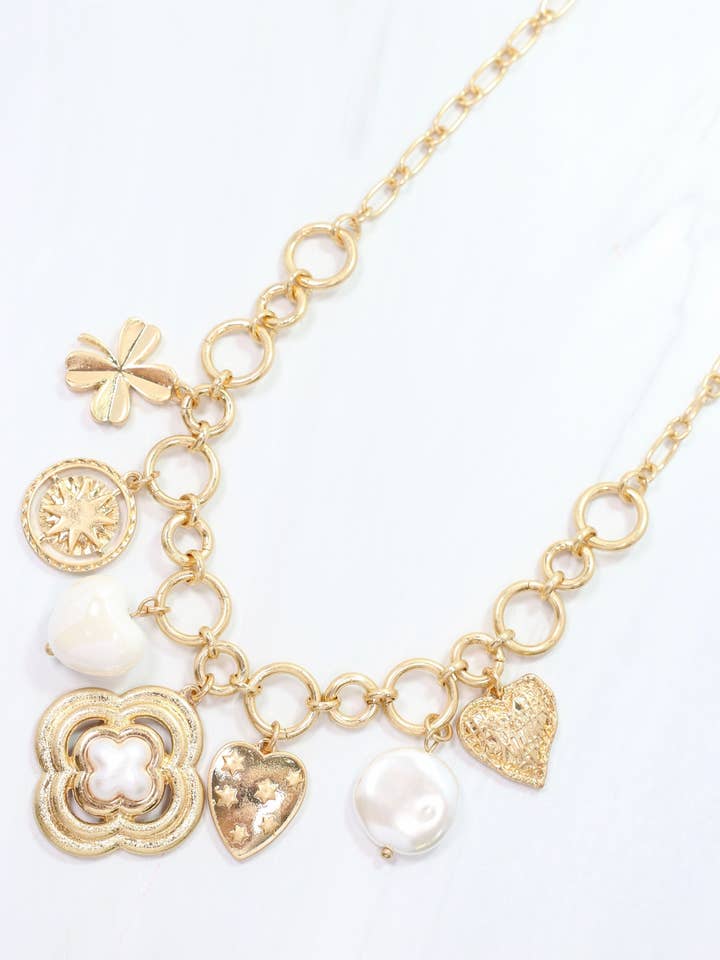 Duchess Charm Necklace Worn Gold for wholesale by Caroline Hill