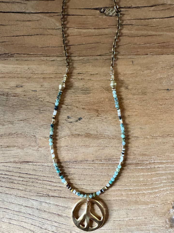 Timeless Turquoise Peace Necklace for wholesale by Funky Trunk Vintage Designs