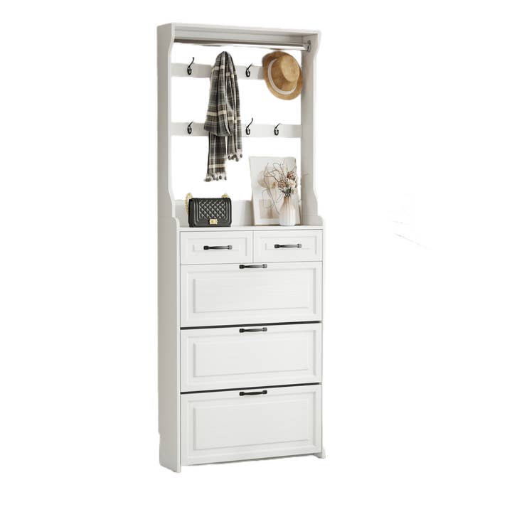 White Avenue Entryway Storage Shoe Cabinet with 2 Drawers for wholesale on Faire4