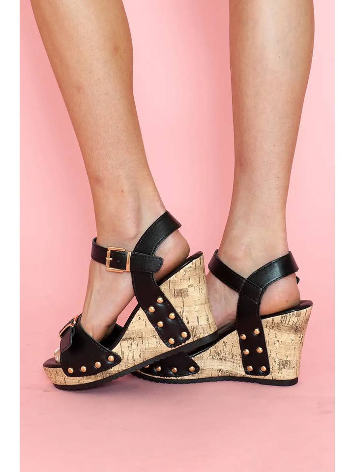 StyleGalX - Wholesale Wedges - Women's - stylish black rivet wedge sandals5