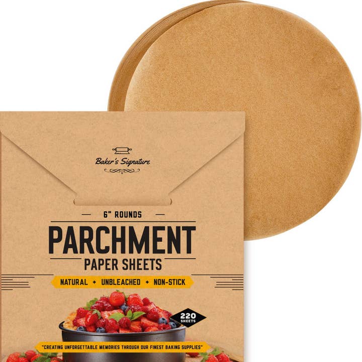 6 Inch Cake Pan Unbleached Parchment Paper Sheets 120 Pack for wholesale by Baker's Signature