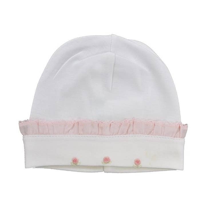 Rose Buds Baby Girl White Pima Cotton Hat for wholesale by Baby Threads