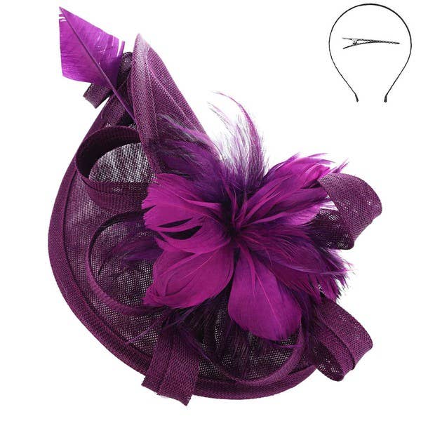 anbfashion - Vendita all'ingrosso Fascinator - Donna - Fascinator in piume e nastro di sinamay con fascia e clip3