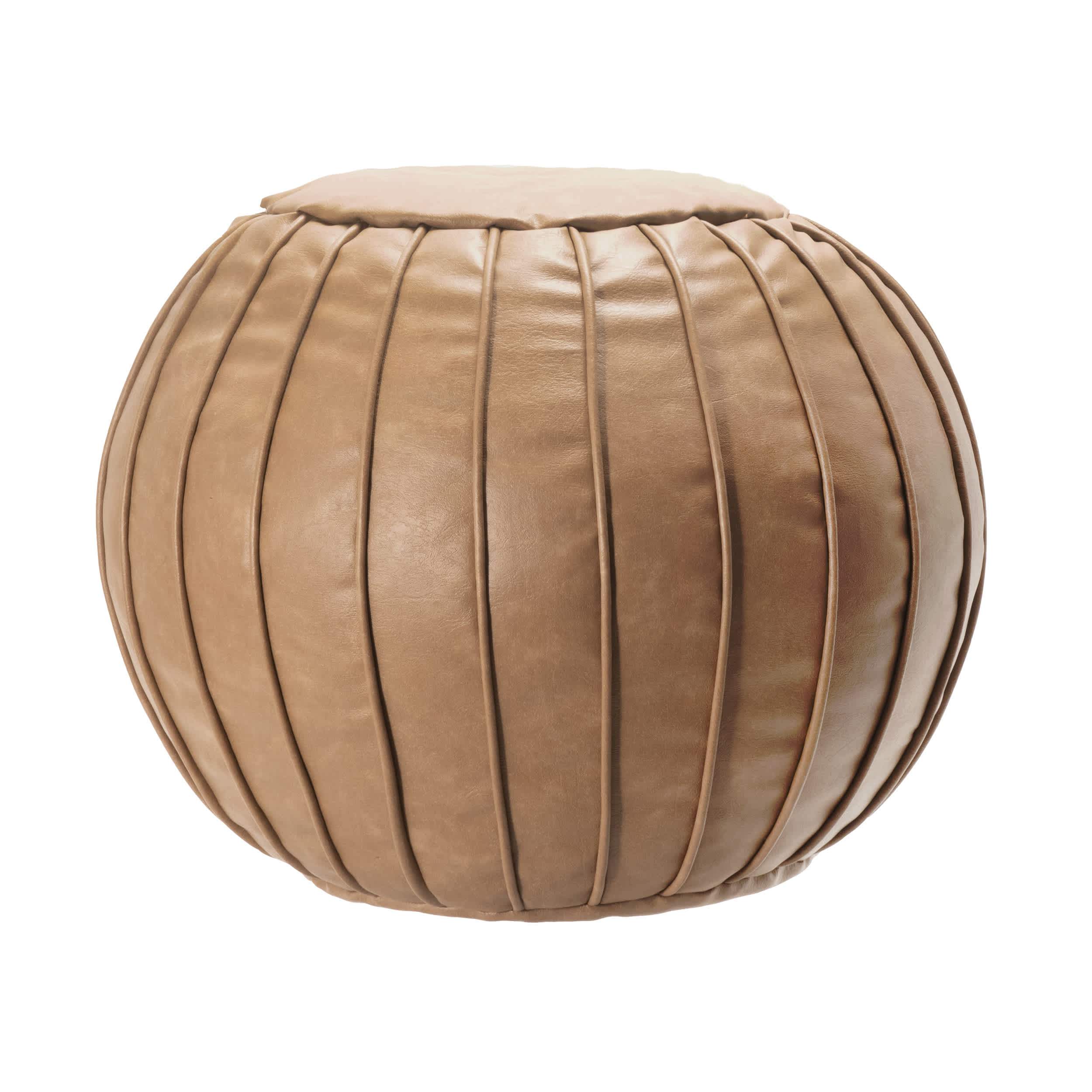 Brown Faux Leather Round Filled Ottoman Pouf for wholesale on Faire0