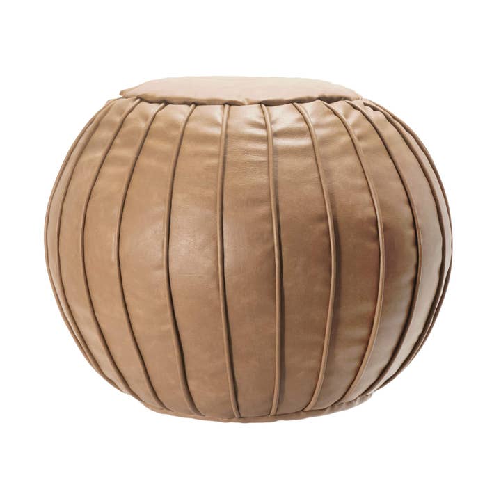 Brown Faux Leather Round Filled Ottoman Pouf for wholesale on Faire
