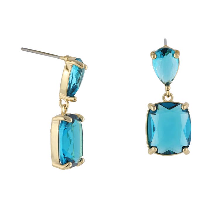 Big Metal London – wholesale Hängande örhängen – Alix Allure Sten Cut Luxe Örhängen Guld/Blå1