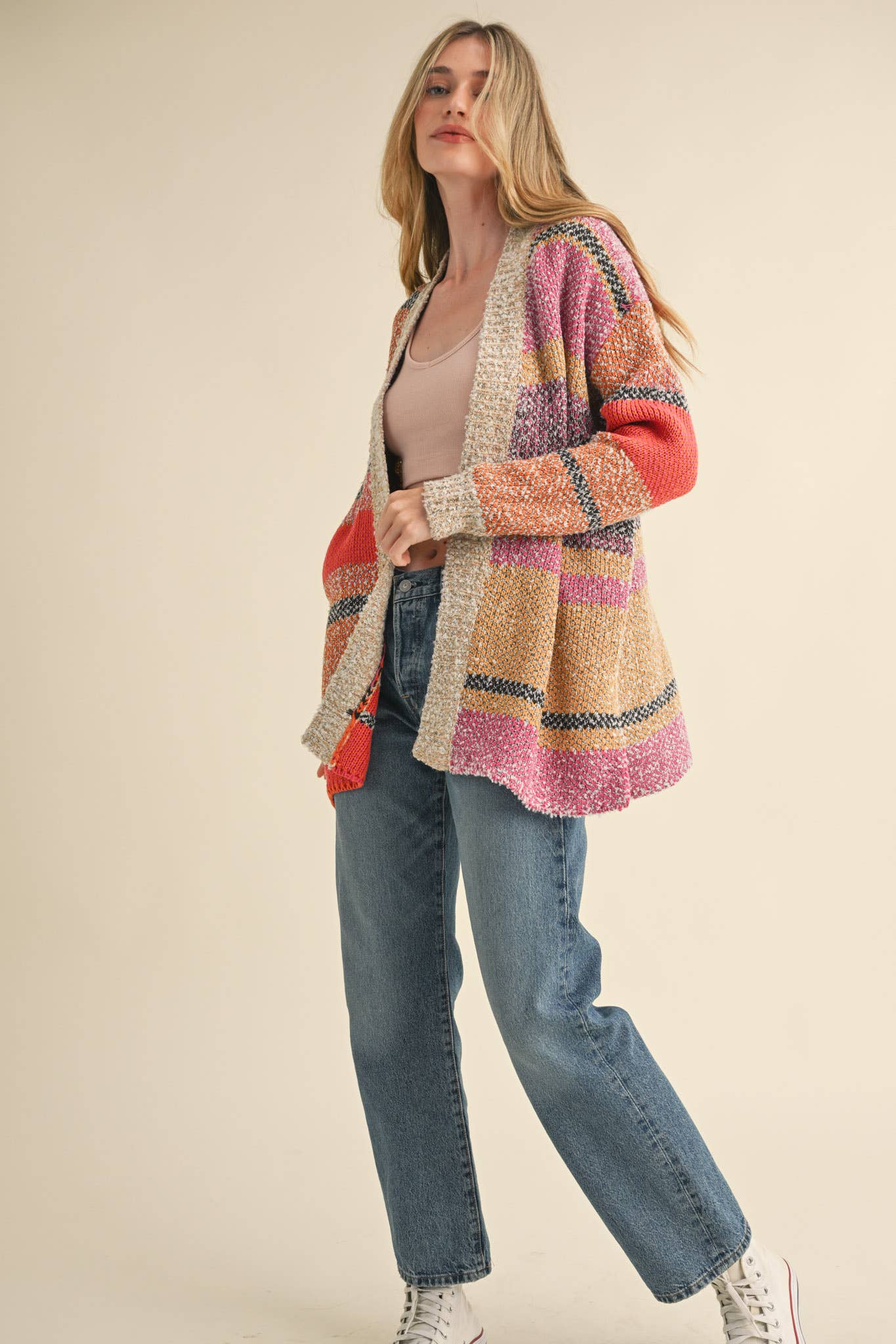 &MERCI - Wholesale Cardigan - Women's - OVERSIZED COLOR BLOCK CARDIGAN MSW1003835