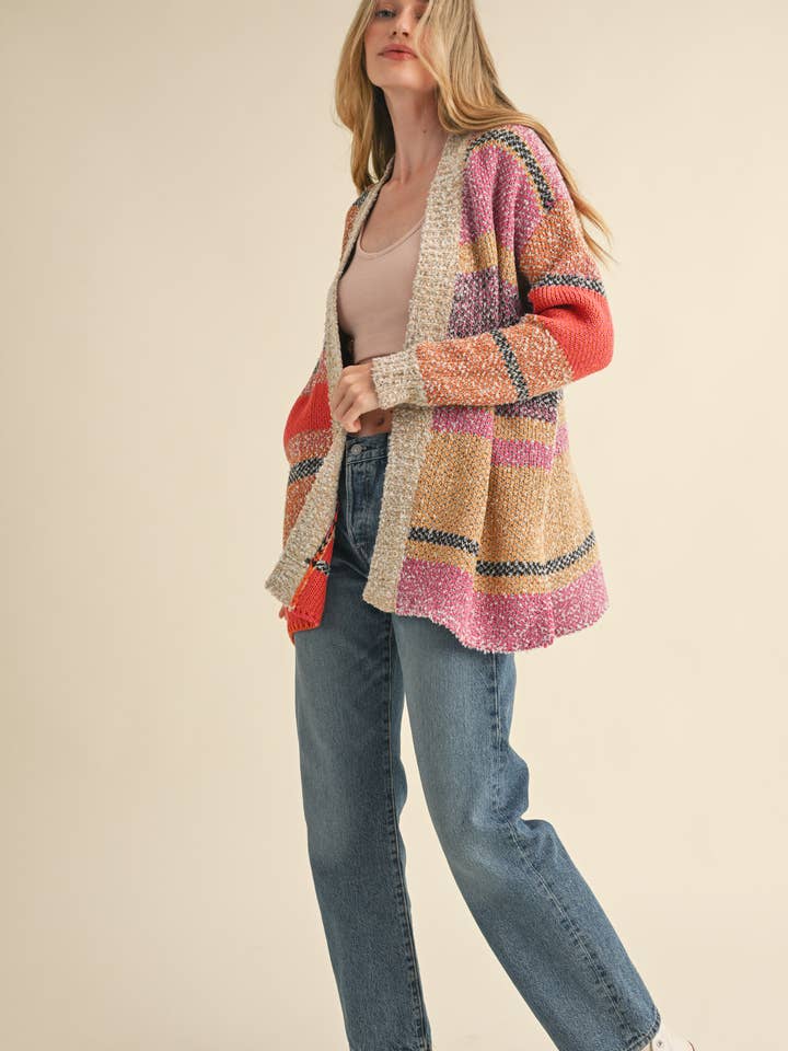 &MERCI - Wholesale Cardigan - Women's - OVERSIZED COLOR BLOCK CARDIGAN MSW1003826