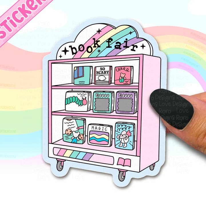 Kawaii school book fair bookshelf sticker for wholesale by RoroDesignsLove