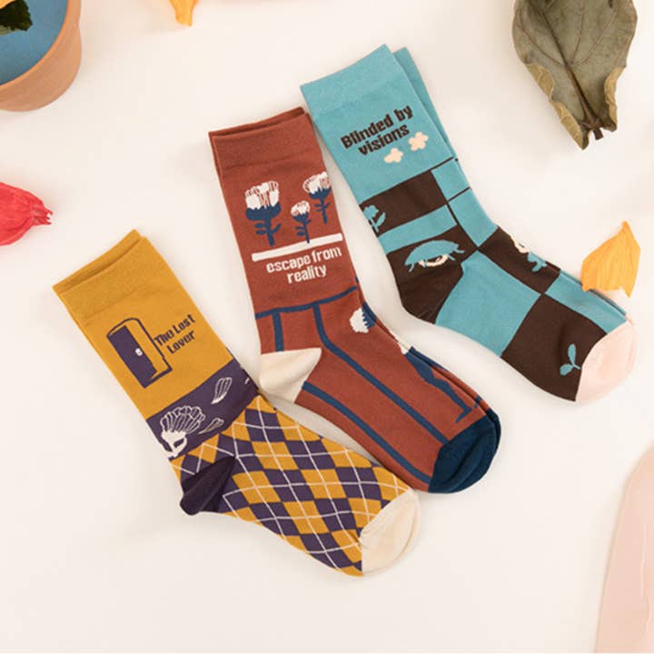 Yellow and Brown Stripes mid-high cotton socks, Size 3.5-7 for wholesale by GYstudios