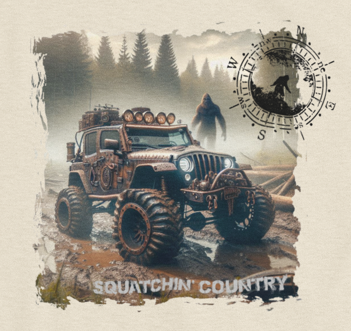 Squatchin’ Country - Wholesale T-Shirt (Graphic) - Men's - Rustic Bigfoot Jeepin Squatchin' Country t-shirt4